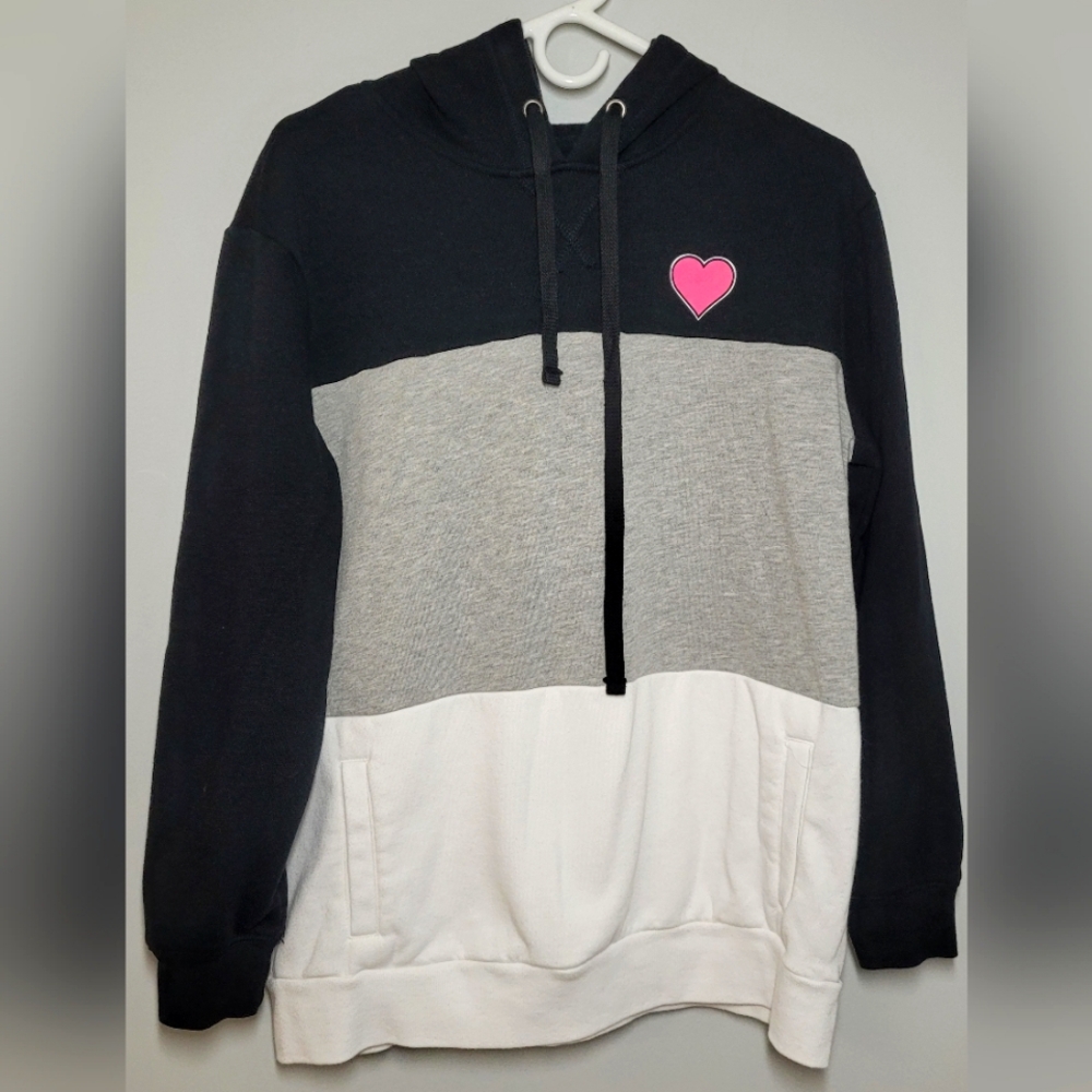 NoBo Color Block Hoodie white Grey Black with heart Size L/G 11-13 Juniors